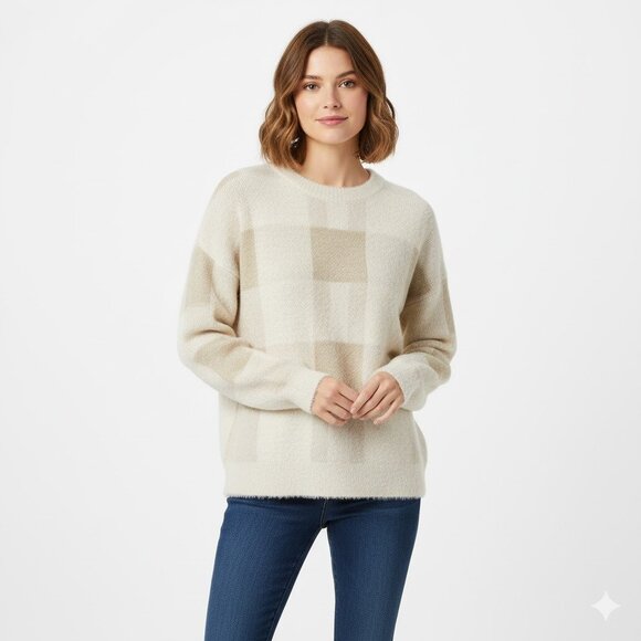 FRNCH Paris Chunky Knit Oversized Sweater Pullover Cream Long Sleeve Small Med - Picture 1 of 10